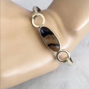 Sterling silver Agate Stone Bangle Bracelet
